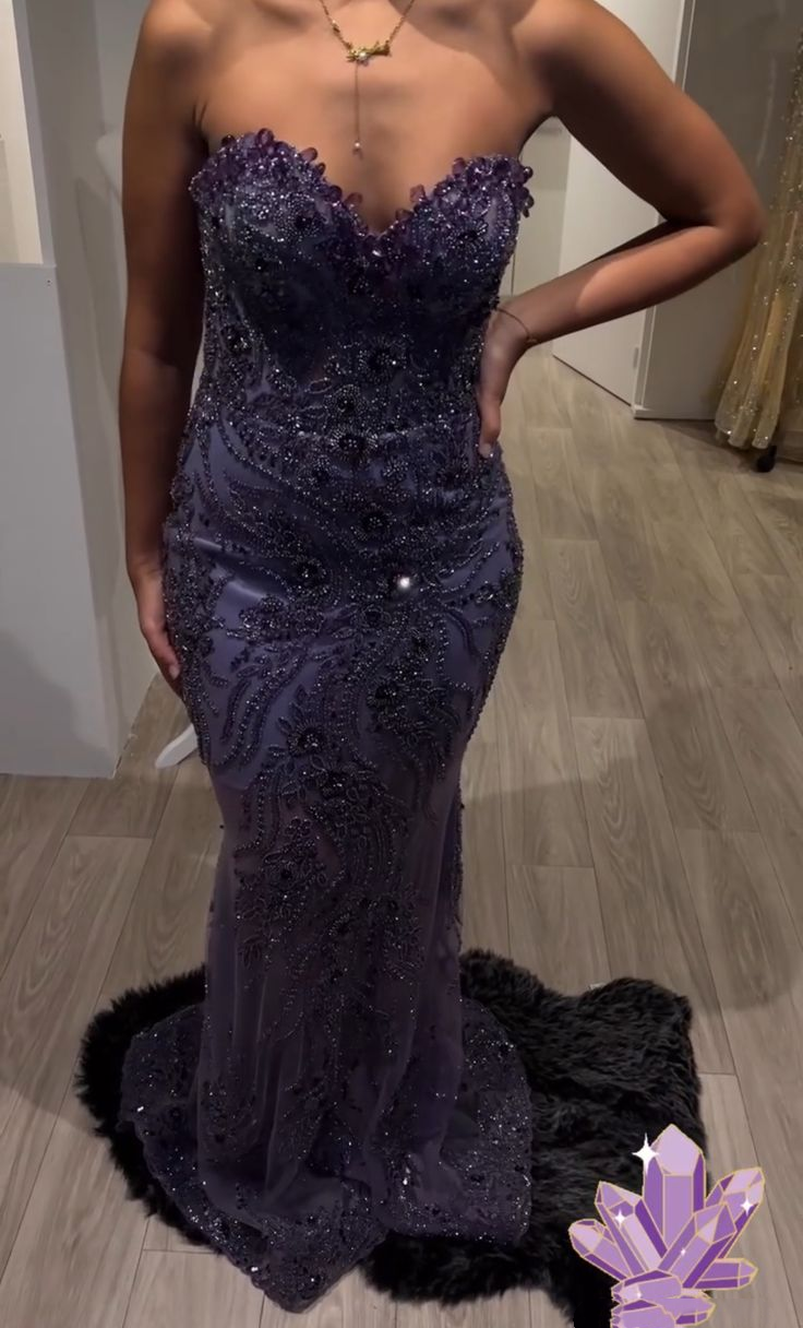 Gorgeous Purple Sweetheart Neck Tulle Beaded Mermaid Long Prom Dress Party Gown SP2450