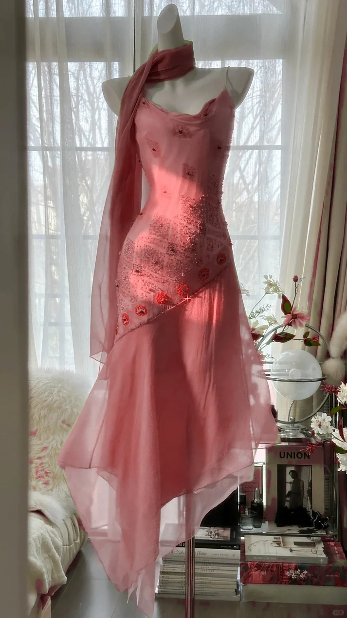 Classy Green Spaghetti Straps Chiffon Beaded Mermaid Long Evening Dress 18th Birthday Outfits SP1731