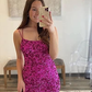 Glitter Sequin Prom Dresses High Slit formal dress Royal Blue Evening Dress Y75