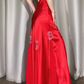 Stylish Spaghetti Straps Satin Beaded Mermaid Evening Dress Red Backless Long Party Dress SP1769