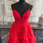 Multi-Tiered V-Neck Backless A-Line Short Party Dress,A-line Homecoming Dress Y2350