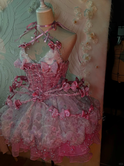 Pretty Pink Tulle Lace Floral Short Homecoming Dress 18th Birthday Outfits SP4223