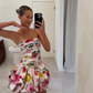 Beautiful Strapless Satin Print Floral A Line Short Graduation Homecoming Dress 20th Birthday Outfits SP52