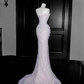 Sparkly Lilac Tulle Beaded Prom Dress,Strapless Mermaid Evening Dress Y8664