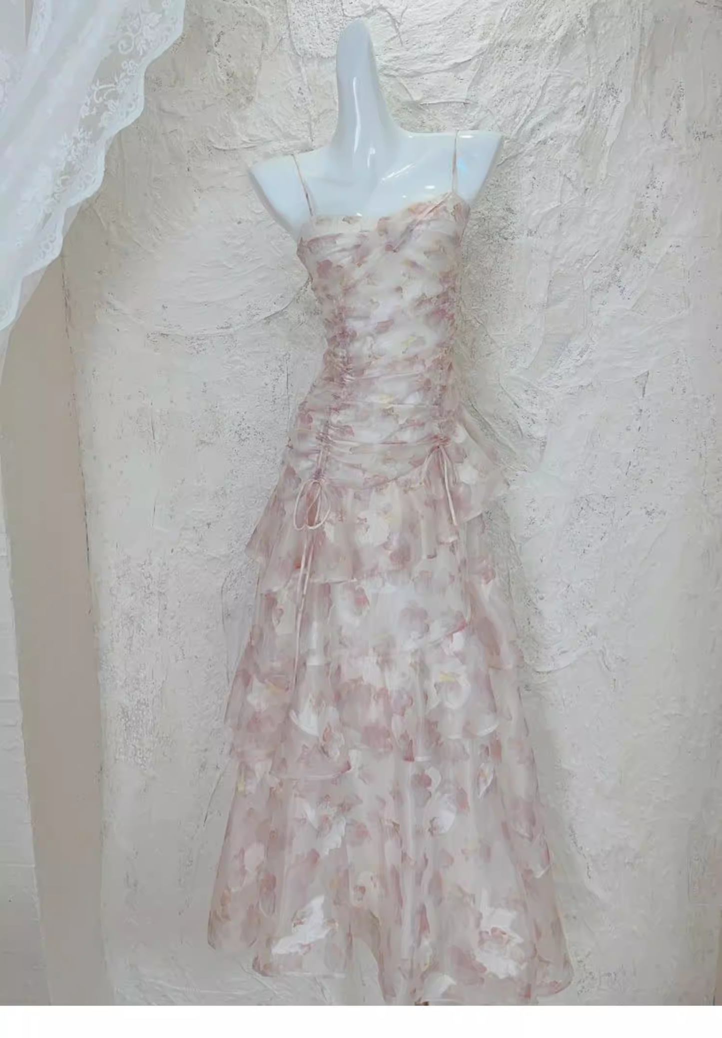 Charming Pink Chiffon Print Floral layered Ruffles Mermaid Party Dress Formal Birthday Prom Dresses SP2000