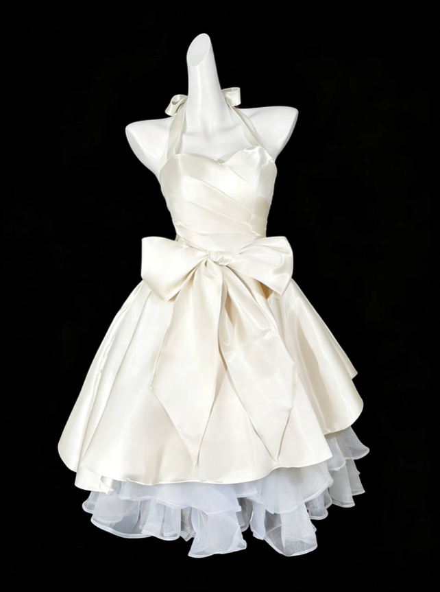 Elegant Light Champagne Satin A Line Short 6th Grade Homecoming Dress,Halter Mini Prom Dress SP3511