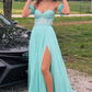 Mint Green Applique Strapless A-Line Long Prom Dress Y6100