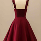 Burgundy A-line Ruffle Straps Satin Mini Homecoming Dress Y2176