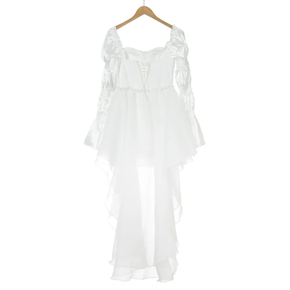 White Tea Break Dress, Romantic Prom Dress,Ruffle Corset Top, Graduation Dress, Flowy Princess Dress Y5384