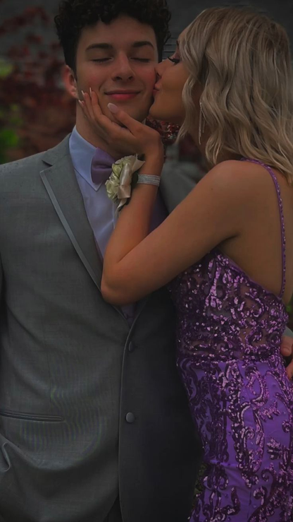 Purple One Shoulder Sequins Evening Dress,Glam Dress Y5366