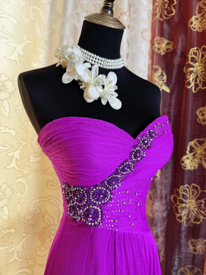 Charming Strapless Chiffon Beaded Long Prom Dress Birthday Party Gown SP1884