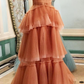 Off the Shoulder Tulle Tiered Long Prom Dress, A Line Evening Gown Y1897