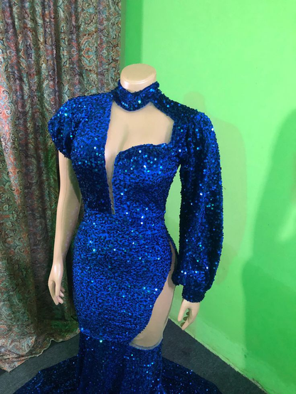Blue Sequins Prom Gown,Wedding Reception Gown,Shimmery Dresses Y6656