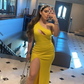 Yellow One Shoulder Sheath Prom Dress With Split Y5668