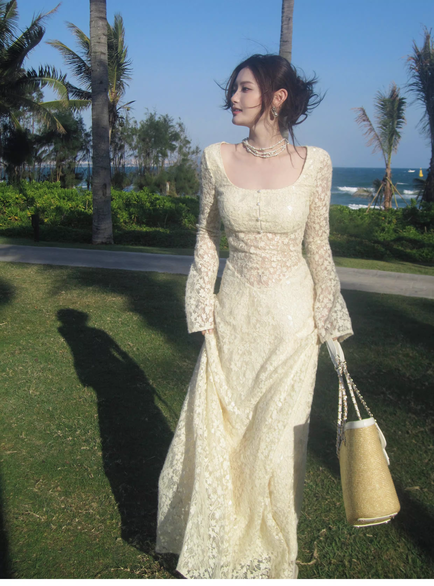 Charming Yellow Lace Mermaid Long Party Dress Birthday Prom Dress SP1976