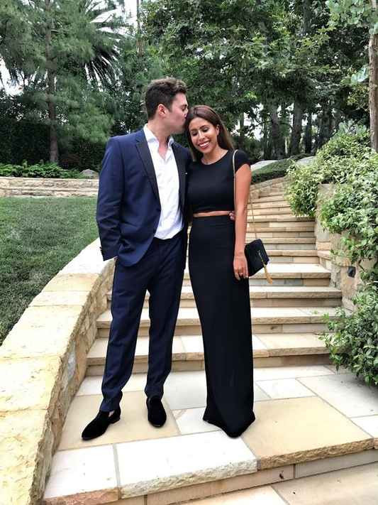 Modest Two Piece Black Prom Dress,Black Formal Gown Y5121