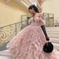 Sweetheart Tulle Ball Gown Evening Dresses Dirty Pink Saudi Arabia Long Ruffle Prom Gown For Women Y4661