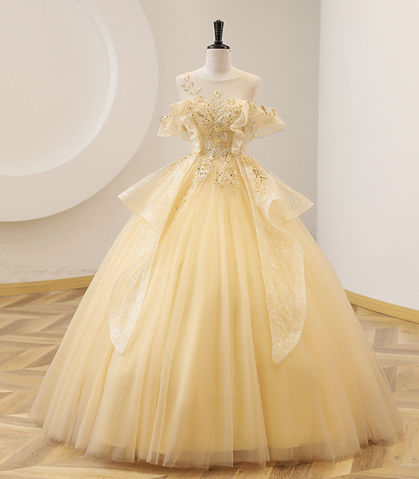 Shop Beautiful Yellow Puffy Prom Dress 3D Flowers Feathers Tiered Tulle  Plus Size Ball Gown Formal Evening Dresses under 300