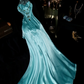 Sexy Halter Sleeveless Green Sleeveless Satin Beaded Mermaid Prom Dress Long Party Dress SP756