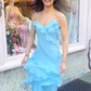 Elegant Spaghetti Straps Blue Ruffle Chiffon Prom Dress Backless Evening Dress Y8267