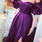 Purple A-line Puffy Sleeves Evening Dress  Y5769
