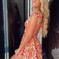 Fashion Women's Printed Short Sleeve Homecoming Dress Y2754