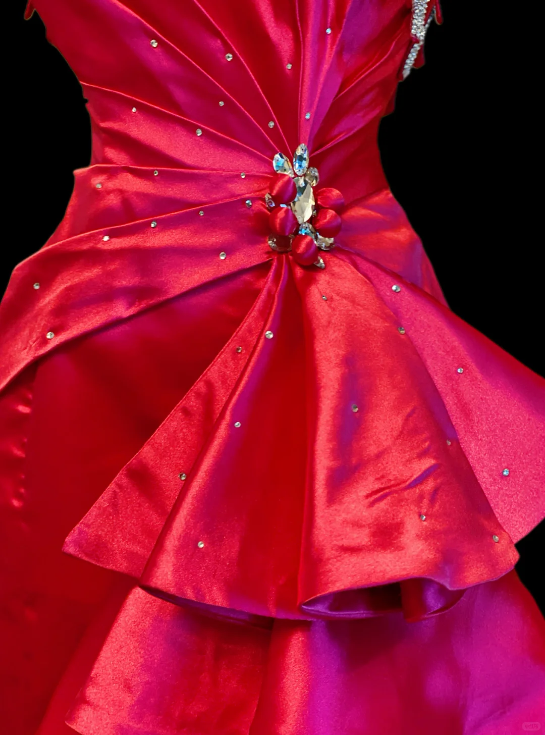 Chic Hot Pink Satin Beaded Mermaid Long Birthday Party Dress One Shoulder Long Prom Dresses SP4082
