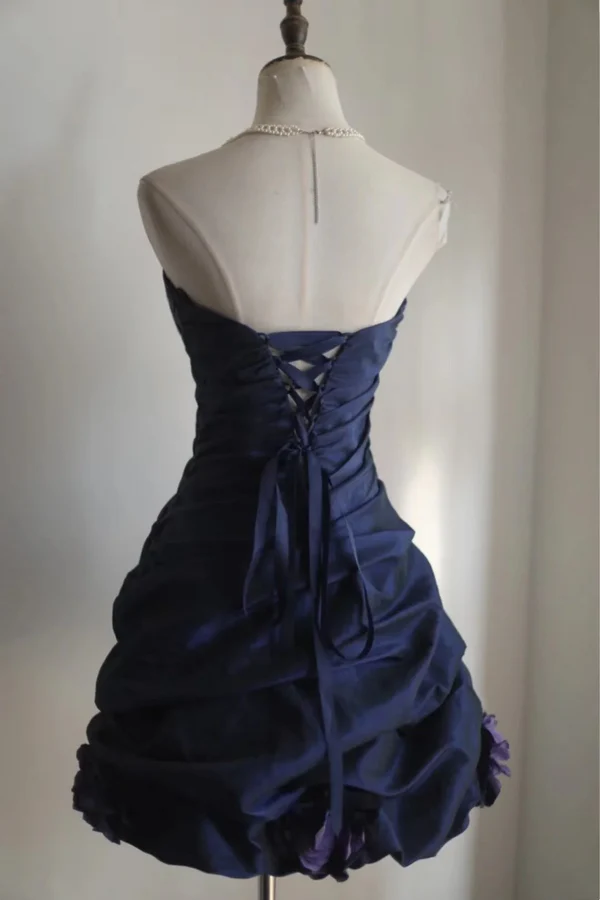 Vintage Strapless Navy Blue Satin Short Homecoming Dress Cocktail Dress Y9953
