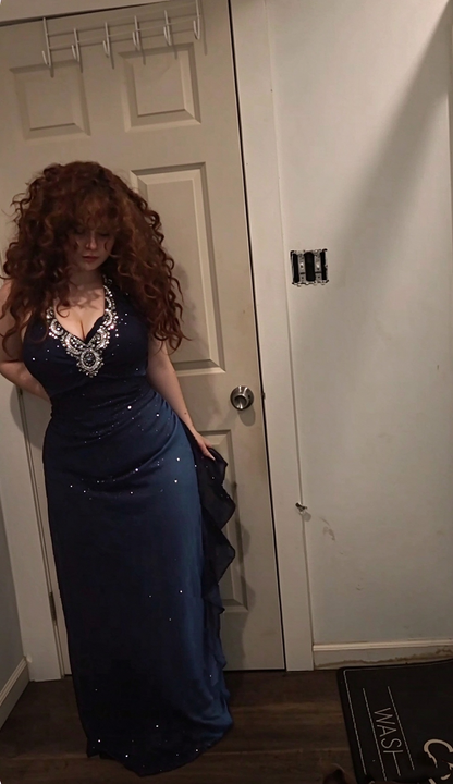 Elegant Navy Blue Prom Dress Halter V Neck Chiffon Beaded Long Party Dress SP4229