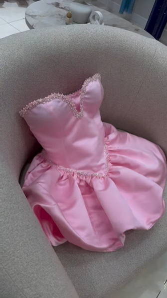 Cute Pink Satin Beaded A Line Short Homecoming Dress,Formal 18th Birthday Outfits SP3031