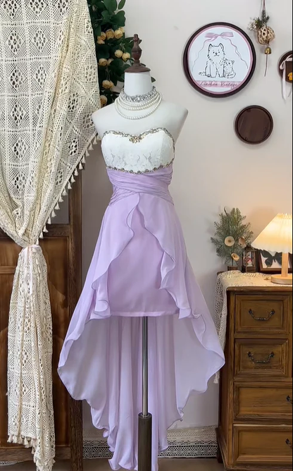 Beautiful Strapless Lace Chiffon Beaded Homecoming Dress Lilac Short Party Dress Cocktail Dress Y8882