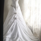 Classy White Strapless Satin Pleated Beaded Appliques Mermaid Long Wedding Dress SP670