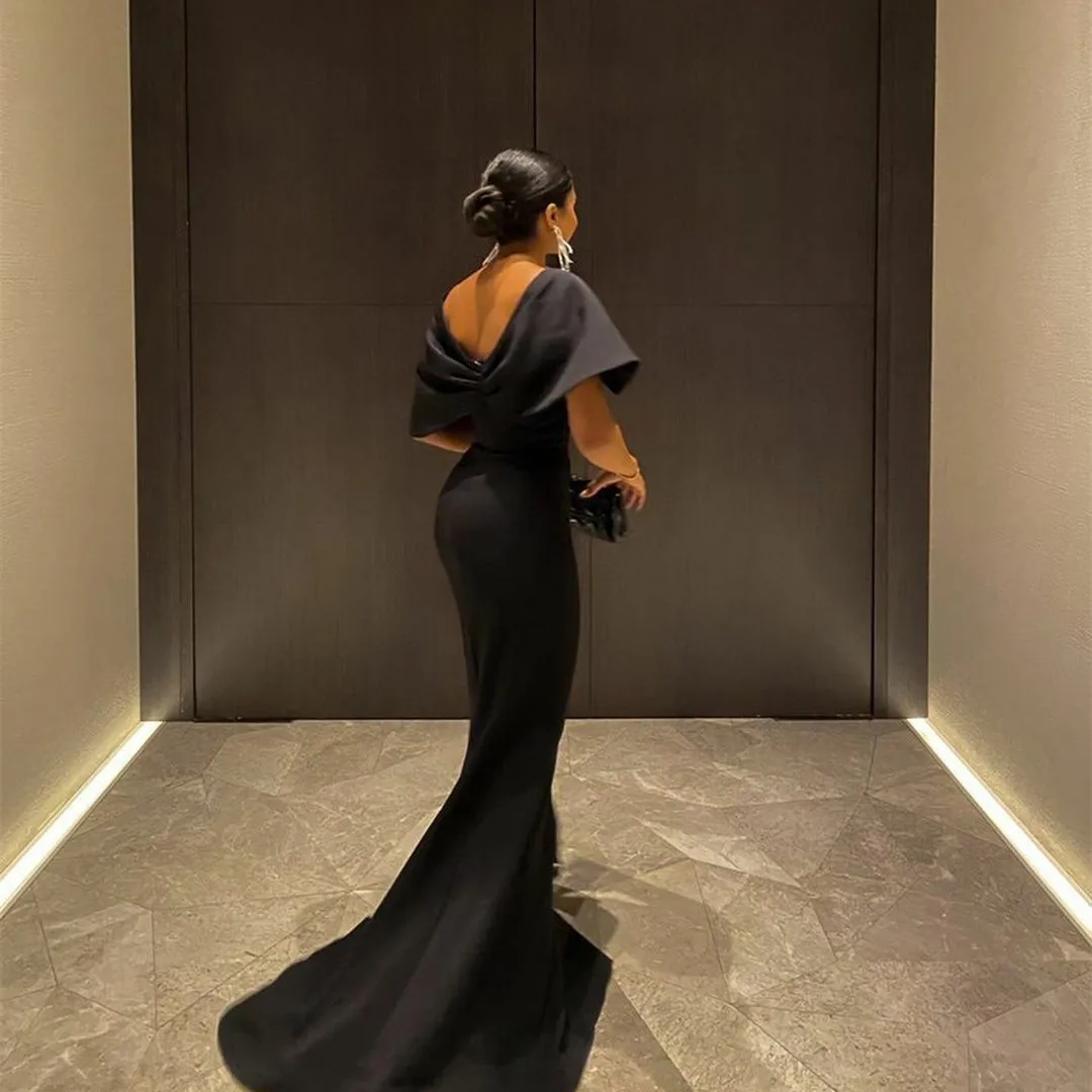 Women's Elegant Long Black Evening Dresses with Slit, Off the Shoulder Mermaid Prom Dress Y4760