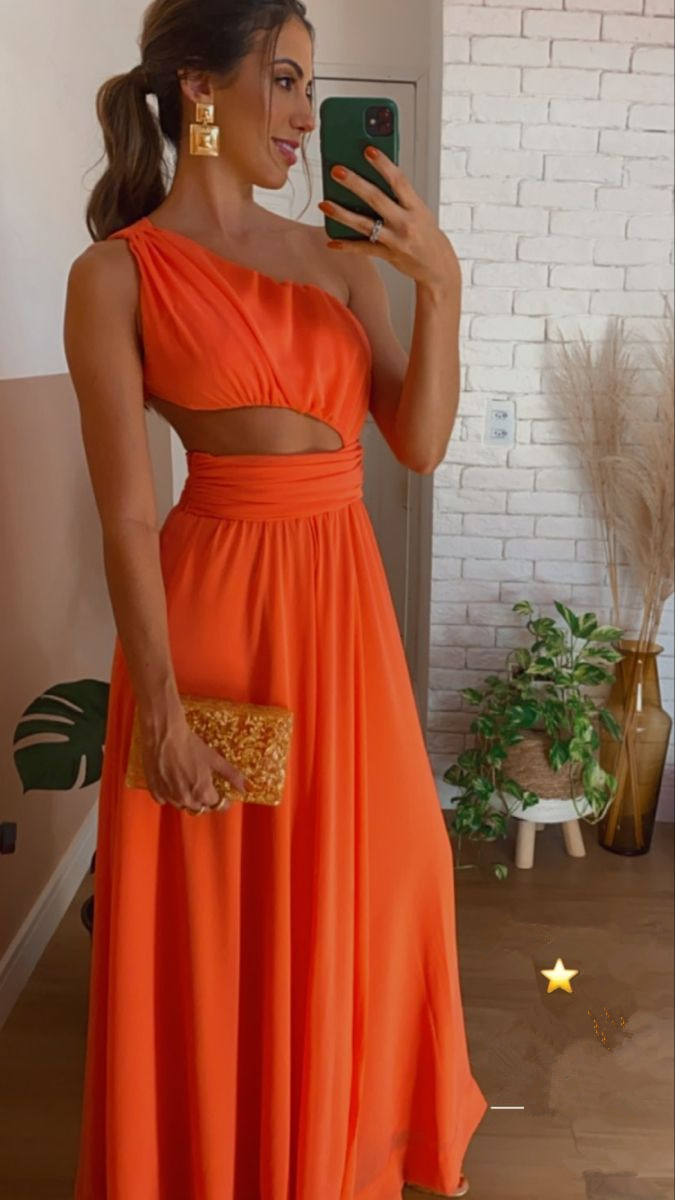 Classy Orange Sleeveless Long Prom Dress,Orange Bridesmaid Dress Y4842
