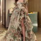 Print Floral Vintage Dress Open Fork Elegant Evening Dress Puff Sleeves Sweet Female New Y6911