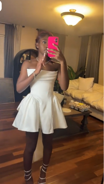 Cute Strapless White Satin A Line Short 6th Grade Homecoming Dress Cocktail Dress With Bow SP2493