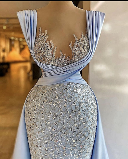 Elegant Luxury Sparkly Prom Dress Sequined Sleeveless Evening
