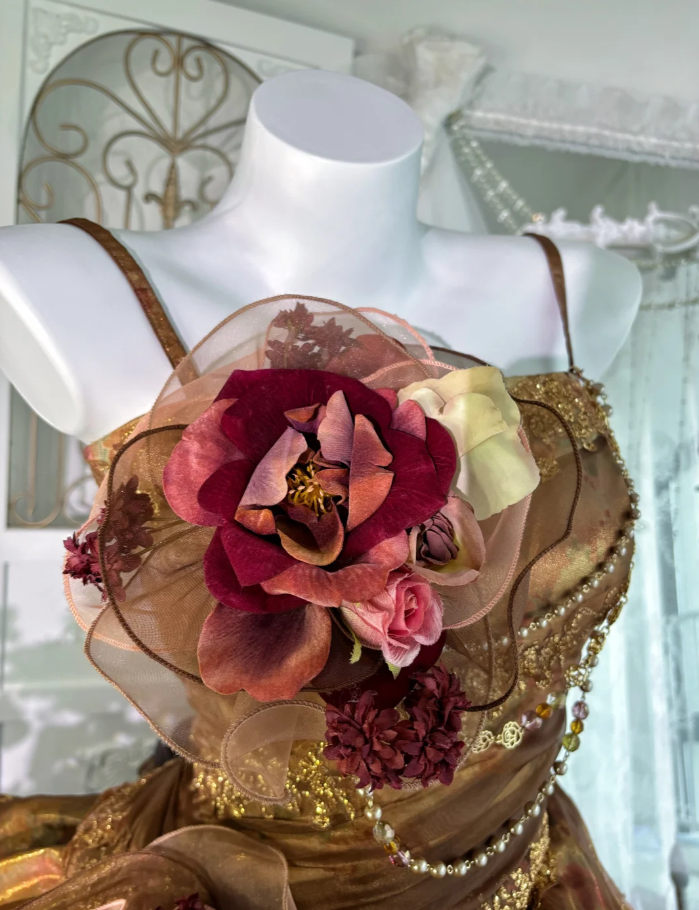 Vintage Caramel Brown Ball Gown Spaghetti Straps Satin Tulle Pleated Layered Long Birthday Quinceanera Dress SP1461