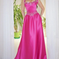 Pretty Hot Pink Satin Beaded Long Wedding Guest Dress Formal Party Dress SP1363