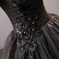 Black Square Neckline Tulle Long Prom Dress, Shiny Black Evening Dresses Y4386
