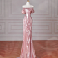 Gorgeous Pink Off The Shoulder Satin Mermaid Long Prom Dress Evening Dress Y8630