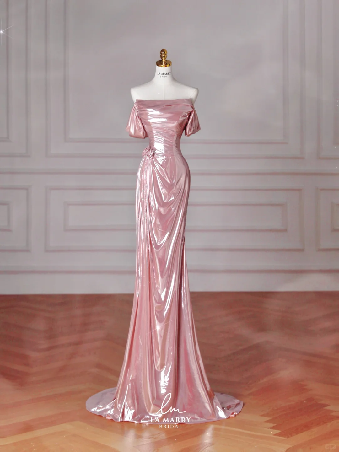 Gorgeous Pink Off The Shoulder Satin Mermaid Long Prom Dress Evening Dress Y8630