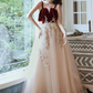 A-line Green Tulle Lace Long Prom Dress, Green Formal Evening Dress Y1928