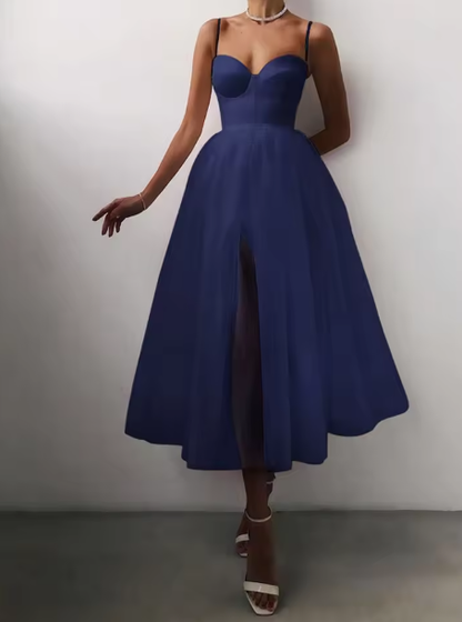Tulle Long Prom Dress A Line Spaghetti Straps Formal Dress Y181