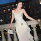 Elegant White Chiffon Mermaid Evening Dress Long Layered Prom Dress Y7716