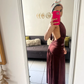 Sexy Halter Backless Brown A Line Slit Prom Dress ,Deep V Evening Dress Y8481