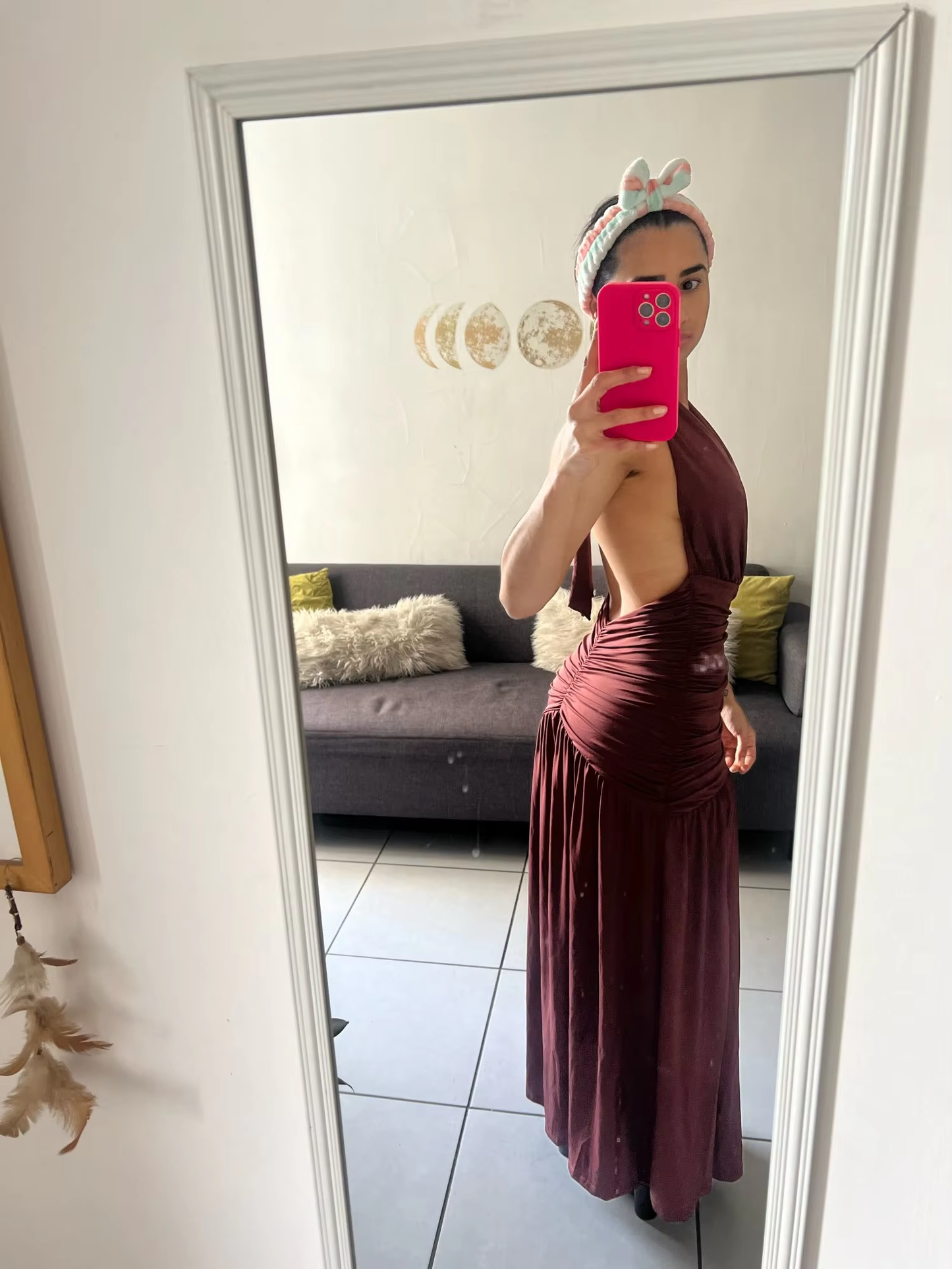 Sexy Halter Backless Brown A Line Slit Prom Dress ,Deep V Evening Dress Y8481