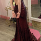Charming Burgundy Mermaid Prom Dress,Backless Prom Gown Y4420