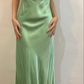 Sexy Spaghetti Straps Green Satin Beaded Prom Evening Dress Y7757