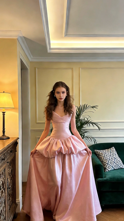 Charming Pink Strapless Satin Mermaid Long Party Dress Formal Birthday Prom Dress SP2057